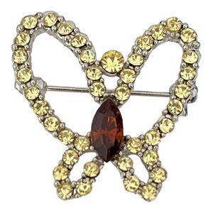Vintage Butterfly Pin Silver Tone Crystals Classic Figural Retro 3P